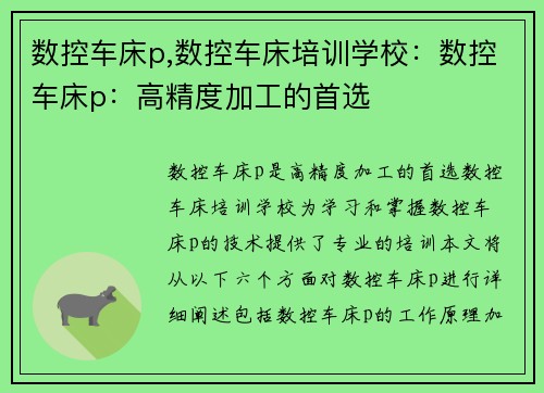 数控车床p,数控车床培训学校：数控车床p：高精度加工的首选